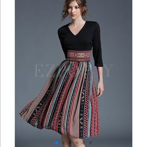 New w/o tags Embroidered Chiffon Skater Dress